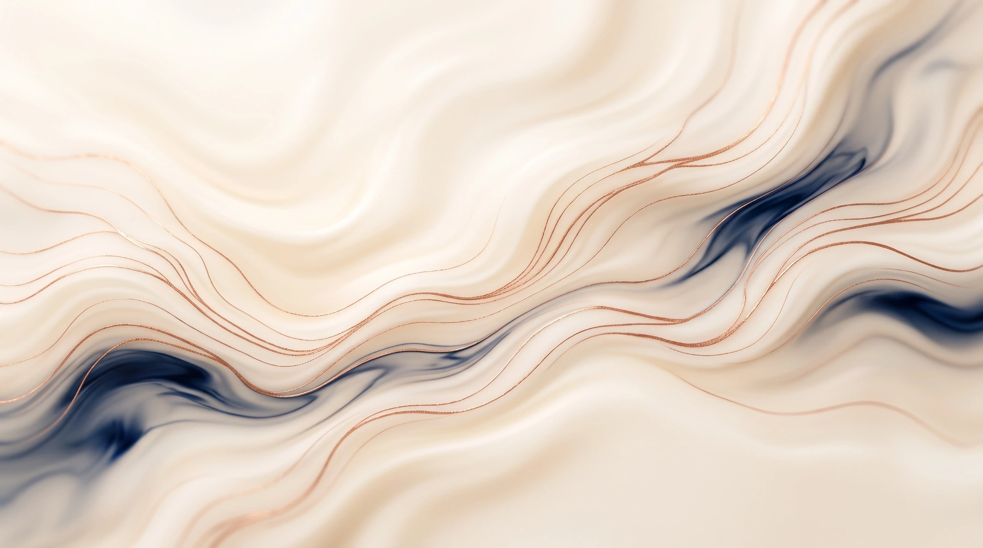 Clean-label trace mineral hydration formula philosophy — cream, navy, and copper marbled flow.